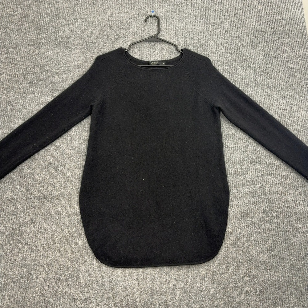 Lusso Sweater Womens XS Black Cashmere Raglan Sleeve Tunic Knit Minimalist